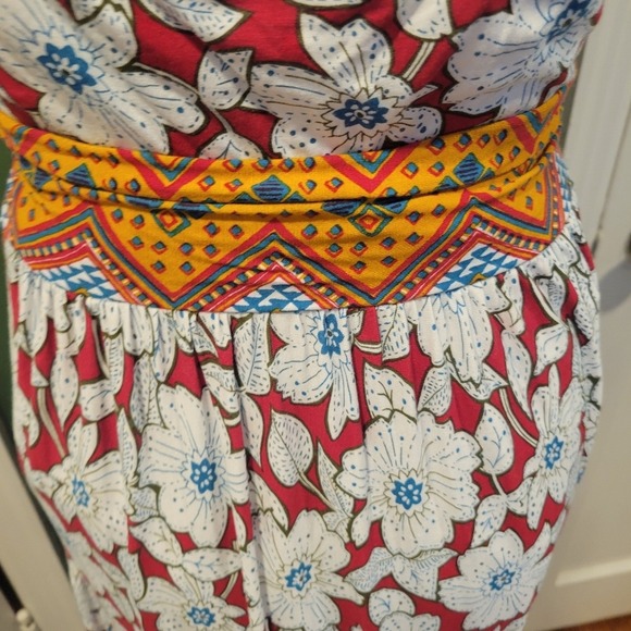 Boho Cottagecore Anthropologie Maeve Floral VNeck CutOut Red White Maxi S Dress - Picture 7 of 12